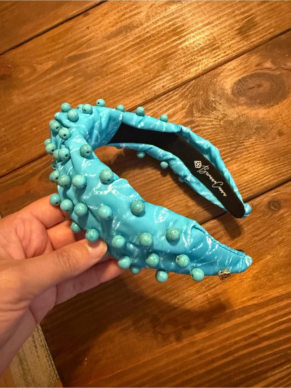 Brianna Cannon Knotted Wide Turquoise Beaded Headband
